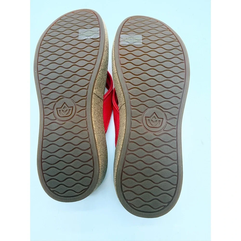 Spenco Womens Red Orthotic Platform Flip Flop Cork Wedge Thong Shoes 5.5B